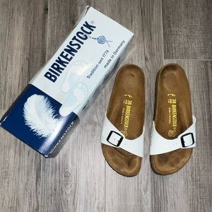 Birkenstock Madrid patent leather white slides